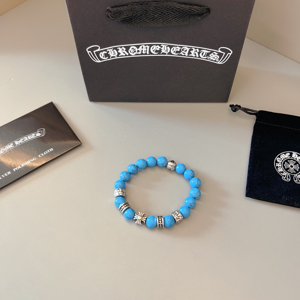 Chrome Hearts Blue Bead Gold Cross Bracelet - album image 6