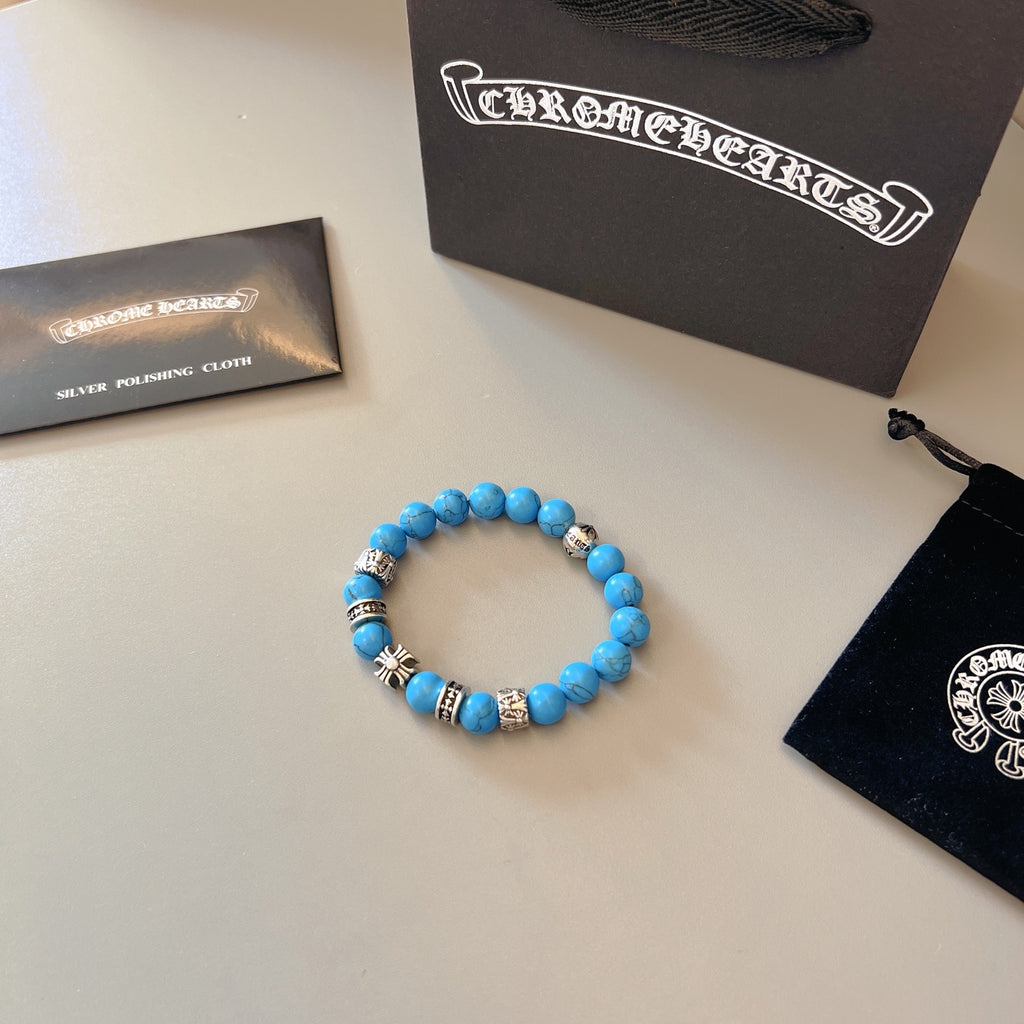 Chrome Hearts Blue Bead Gold Cross Bracelet - album image 4
