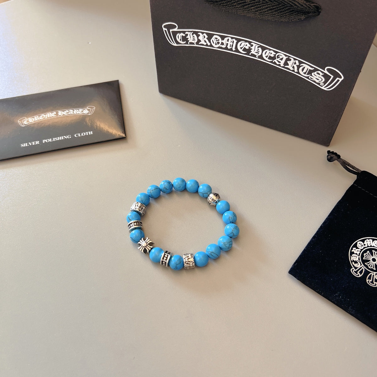 Chrome Hearts Blue Bead Gold Cross Bracelet - album image 4