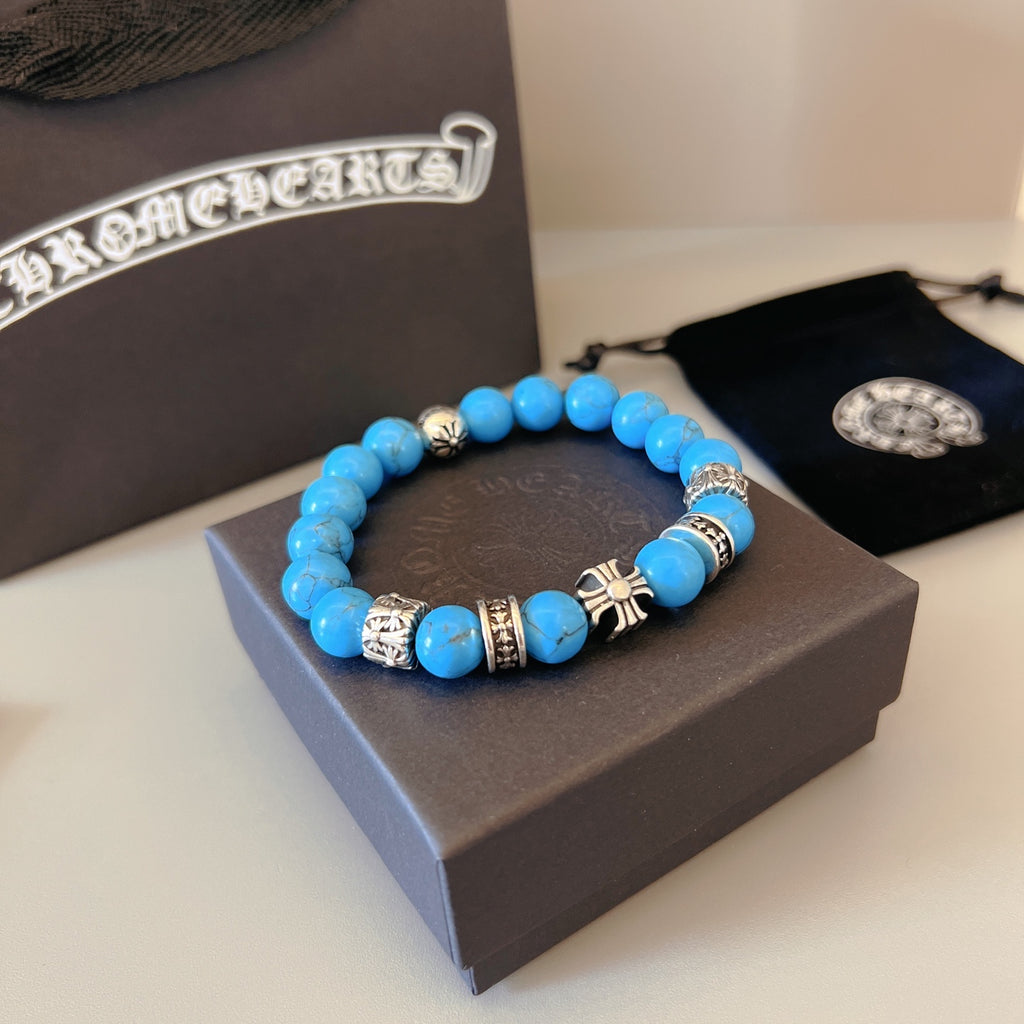 Chrome Hearts Blue Bead Gold Cross Bracelet - album image 2