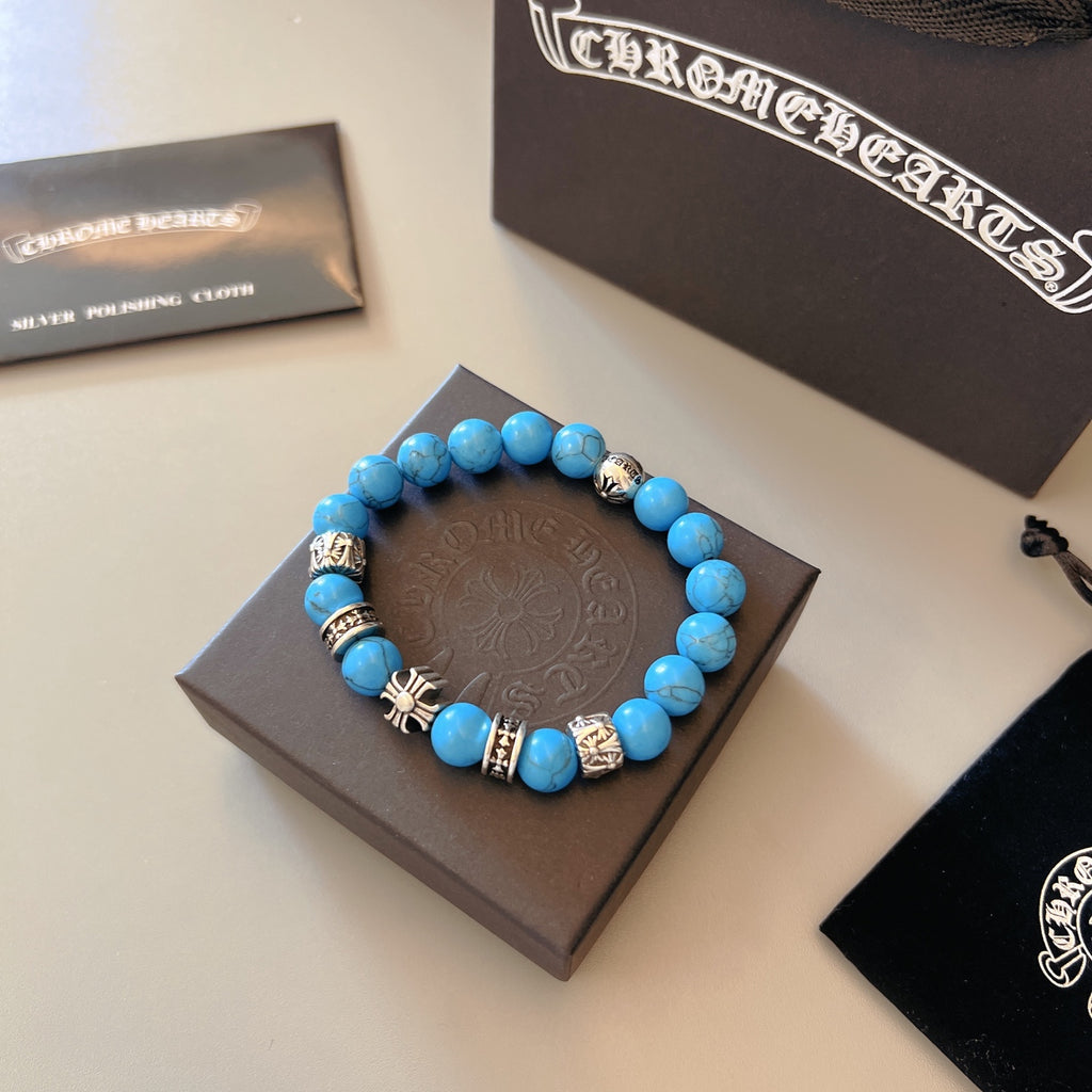 Chrome Hearts Blue Bead Gold Cross Bracelet - album image 8