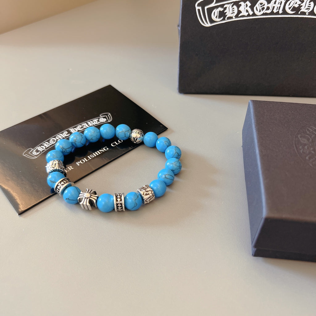 Chrome Hearts Blue Bead Gold Cross Bracelet - album image 7