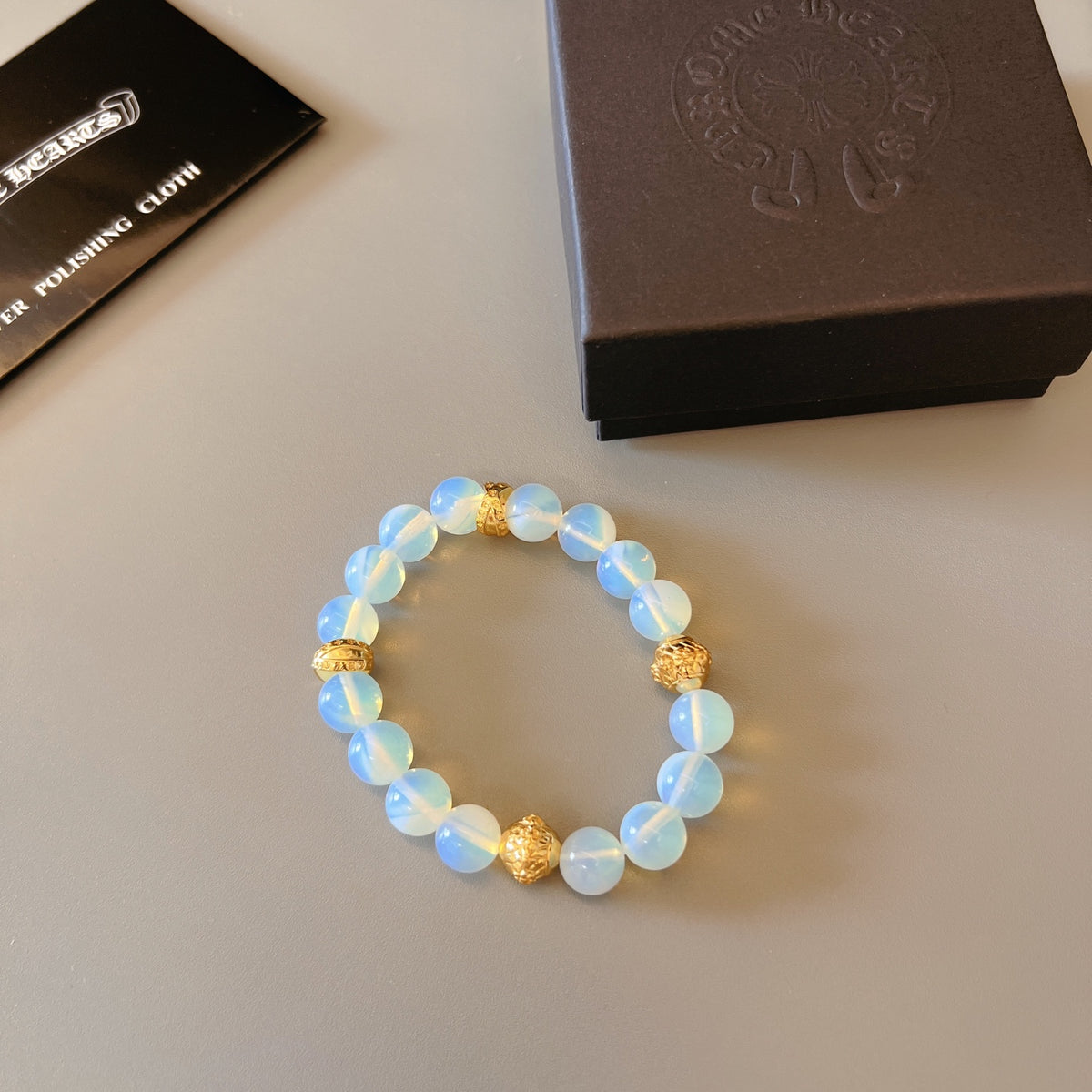 Chrome Hearts Pale Blue Bead Gold Accent Bracelet - album image 8