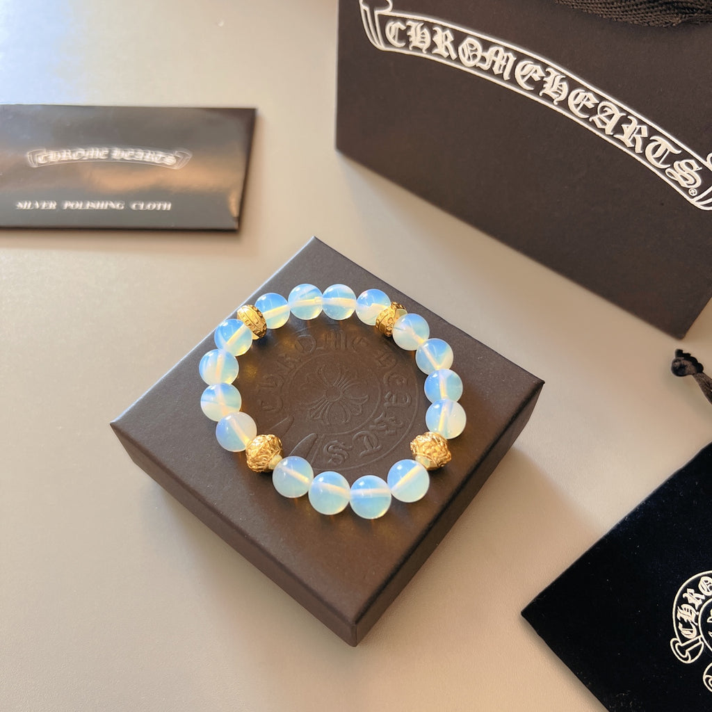 Chrome Hearts Pale Blue Bead Gold Accent Bracelet - album image 3