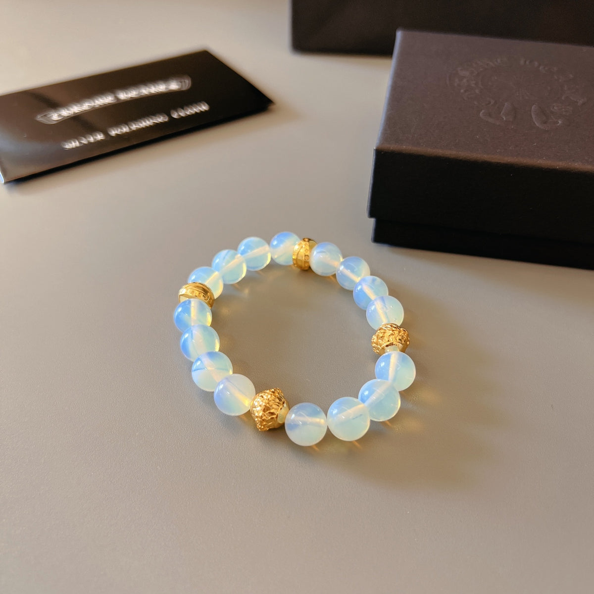 Chrome Hearts Pale Blue Bead Gold Accent Bracelet - album image 2