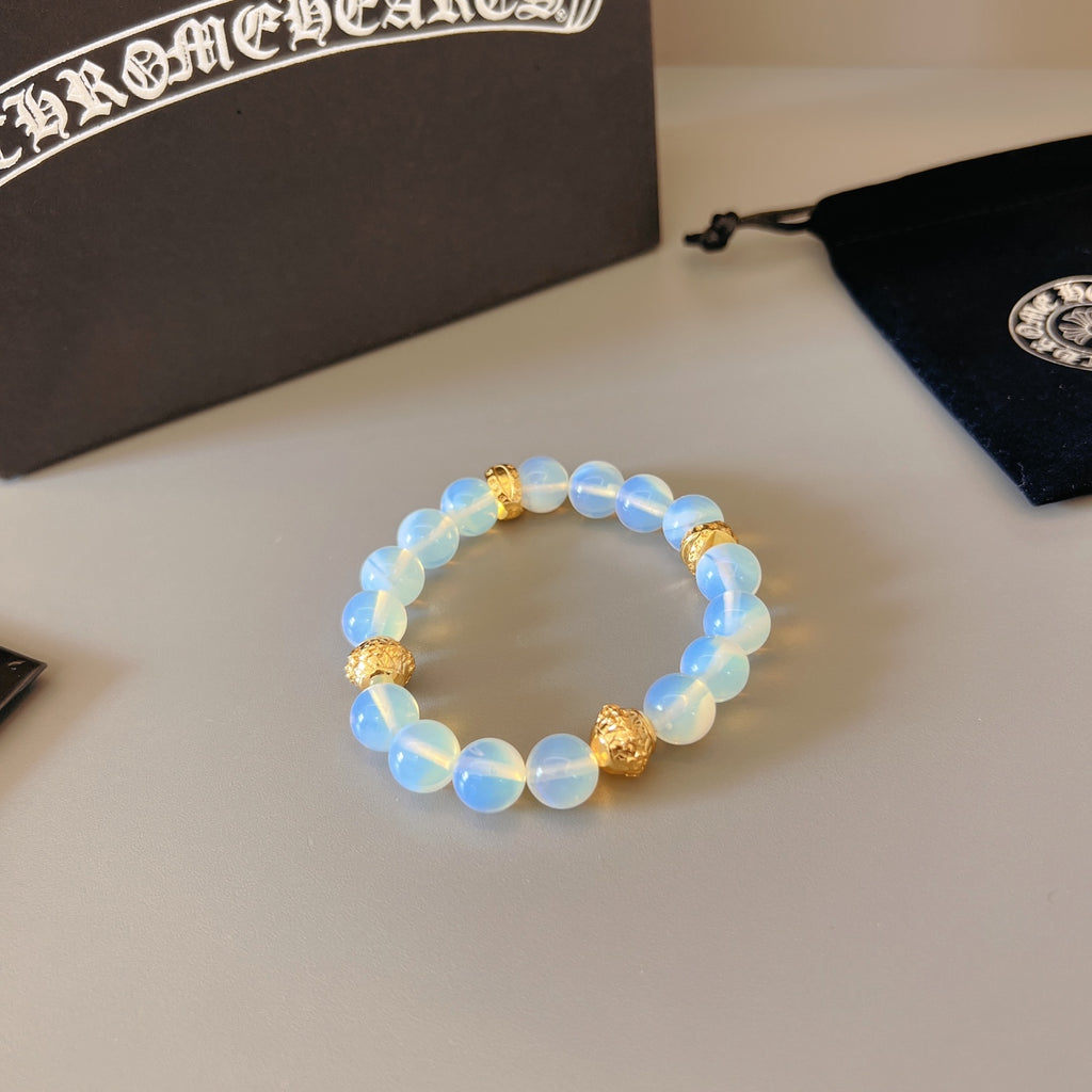 Chrome Hearts Pale Blue Bead Gold Accent Bracelet - album image 7