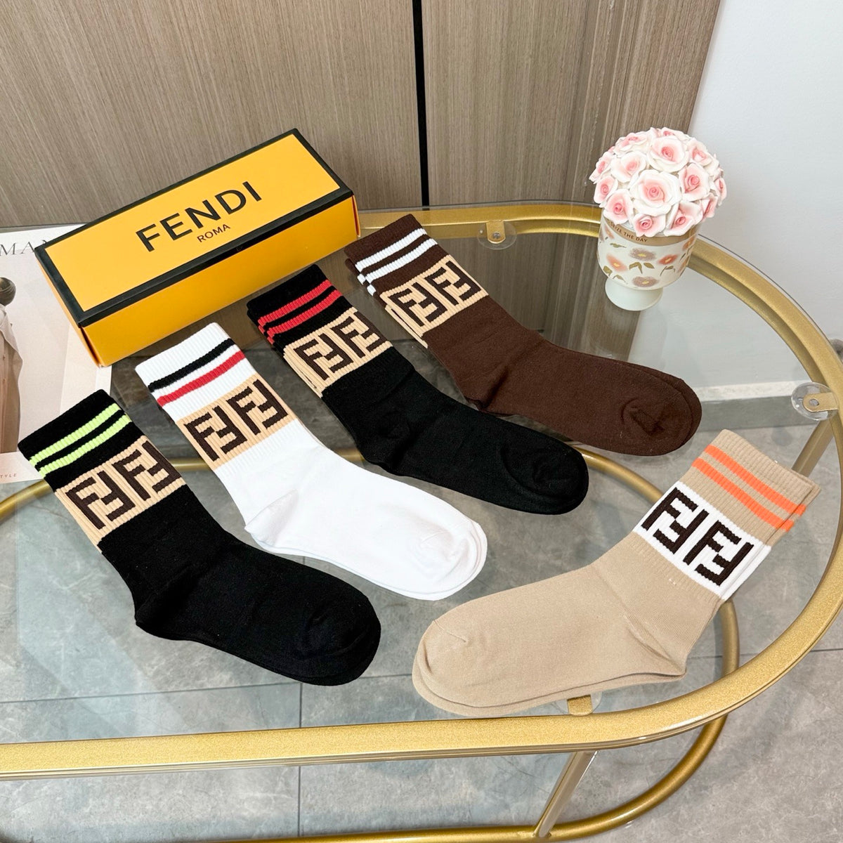Fendi striped ff cuff crew socks - view 3