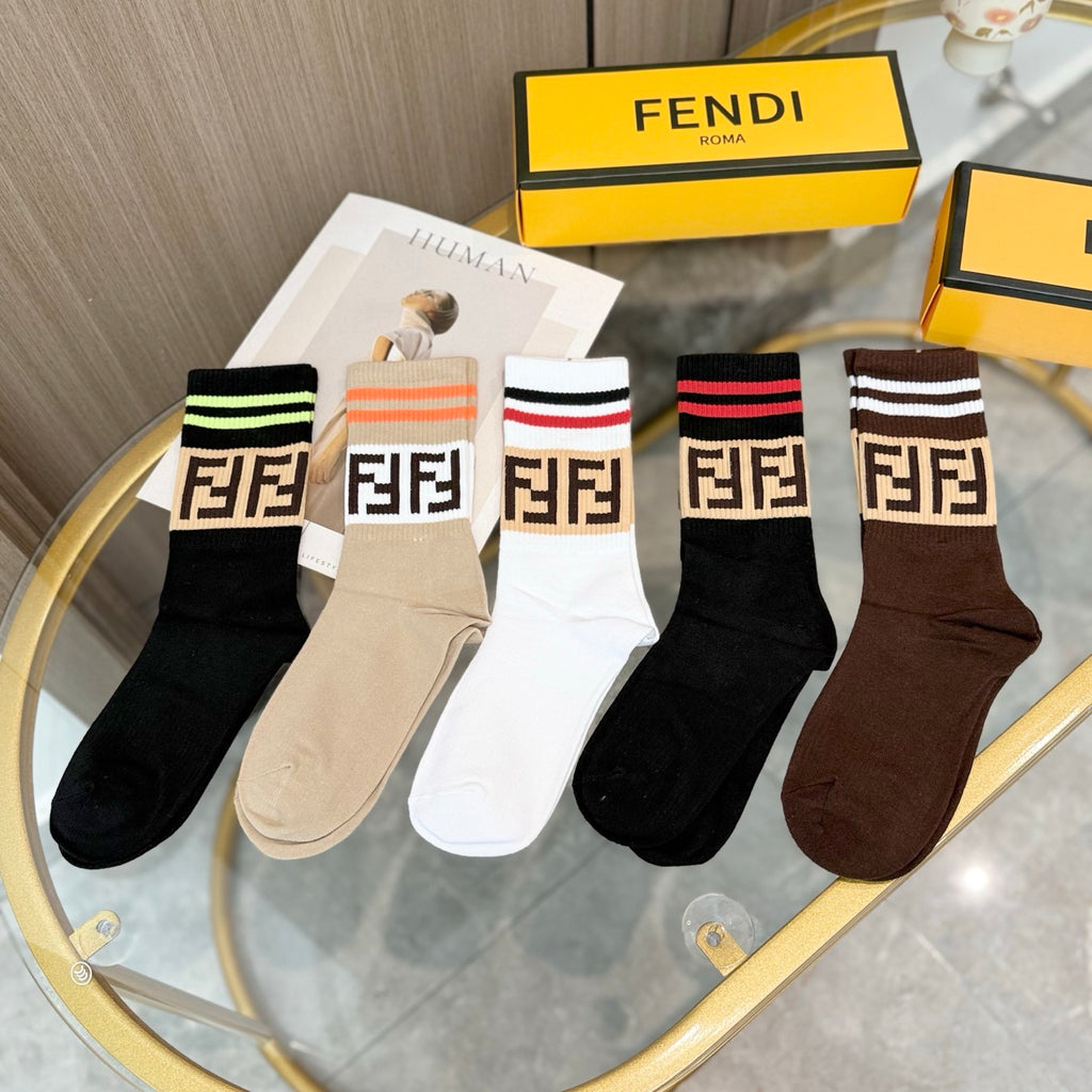 Fendi striped ff cuff crew socks - view 6