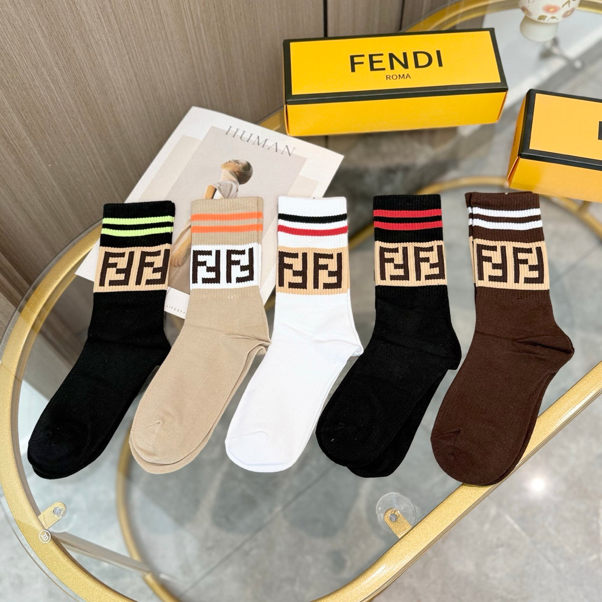 Fendi striped ff cuff crew socks - view 6