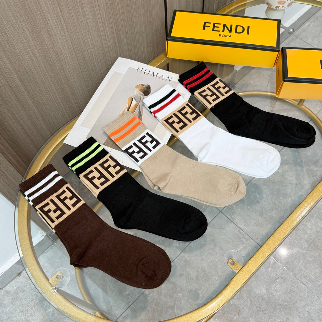 Fendi striped ff cuff crew socks - view 8