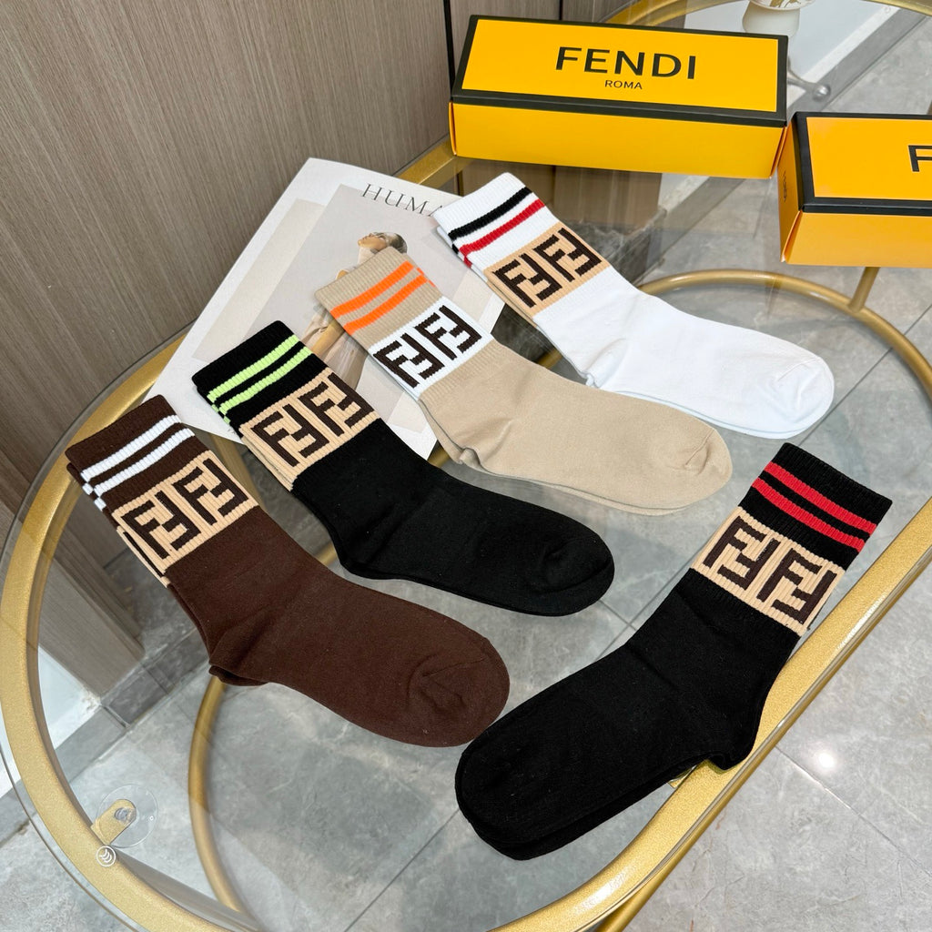 Fendi striped ff cuff crew socks - view 9