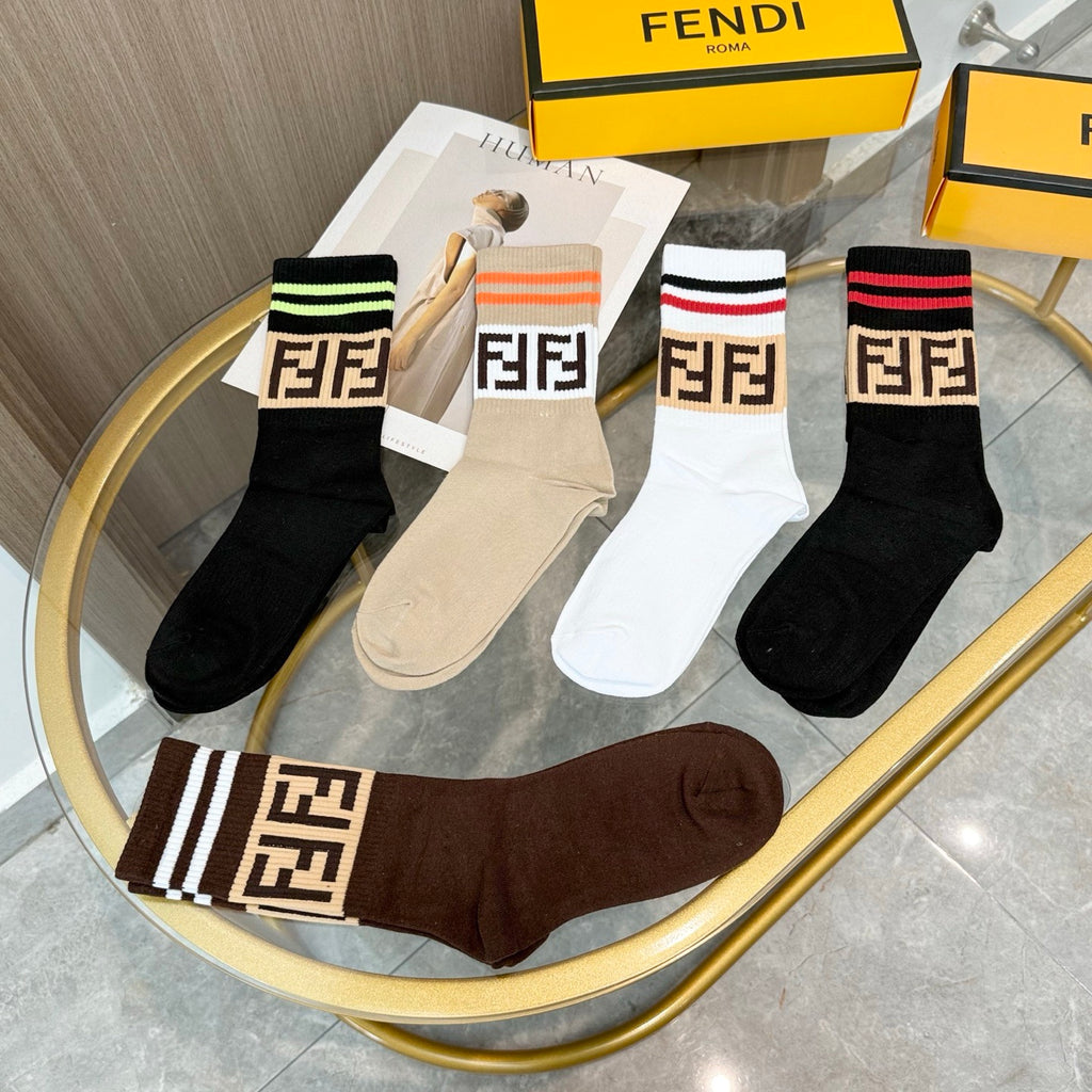 Fendi striped ff cuff crew socks - view 7