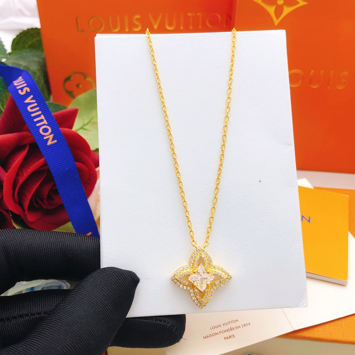 Louis Vuitton Diamond-Shape Square Crystal Accent Necklace - album image 5
