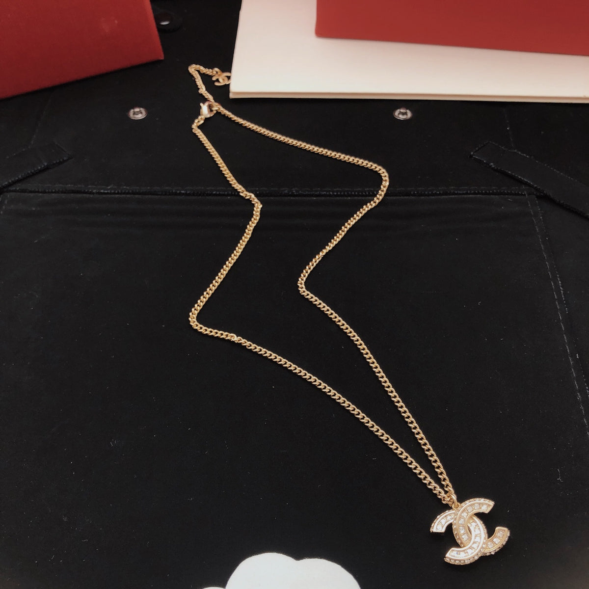 Chanel Interlocking C Gold-Tone Crystal Accent Necklace - album image 4