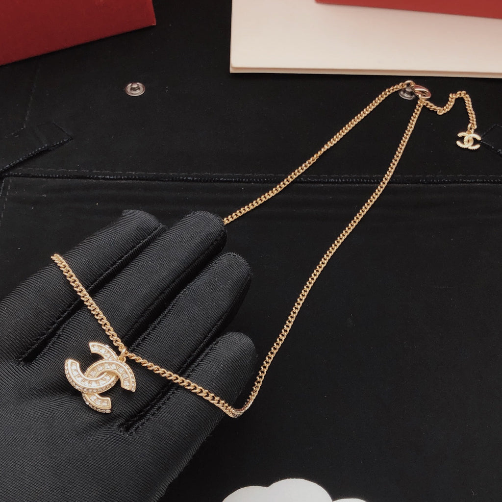 Chanel Interlocking C Gold-Tone Crystal Accent Necklace - album image 5