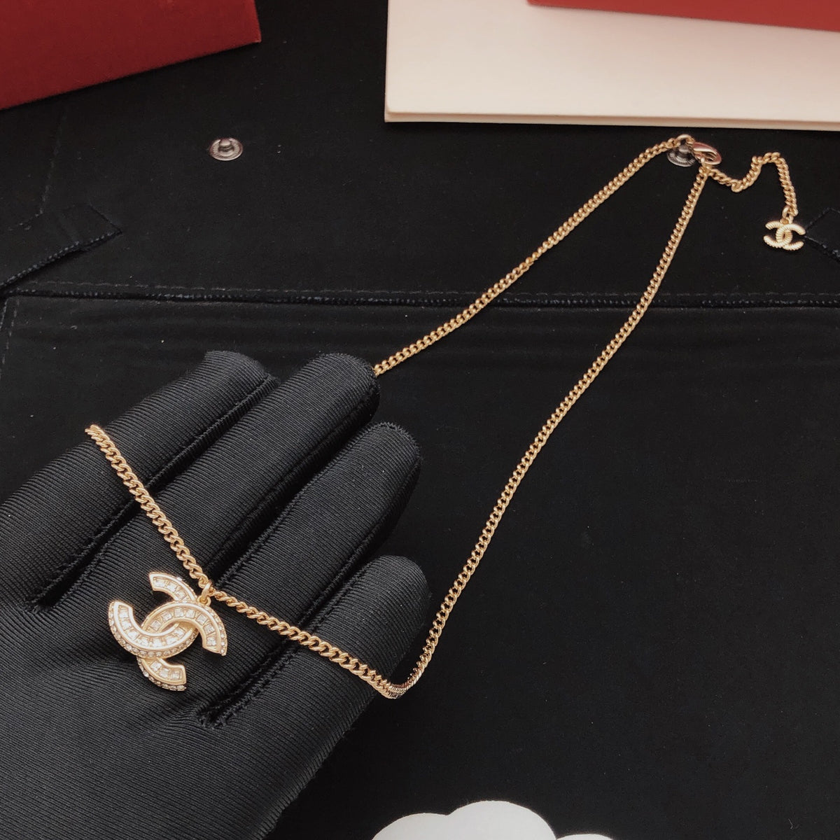 Chanel Interlocking C Gold-Tone Crystal Accent Necklace - album image 5