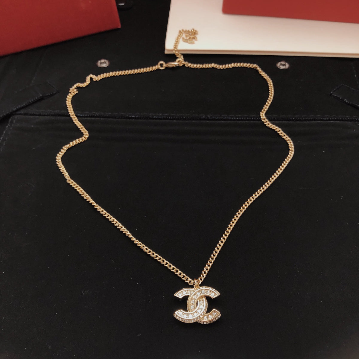 Chanel Interlocking C Gold-Tone Crystal Accent Necklace - album image 2