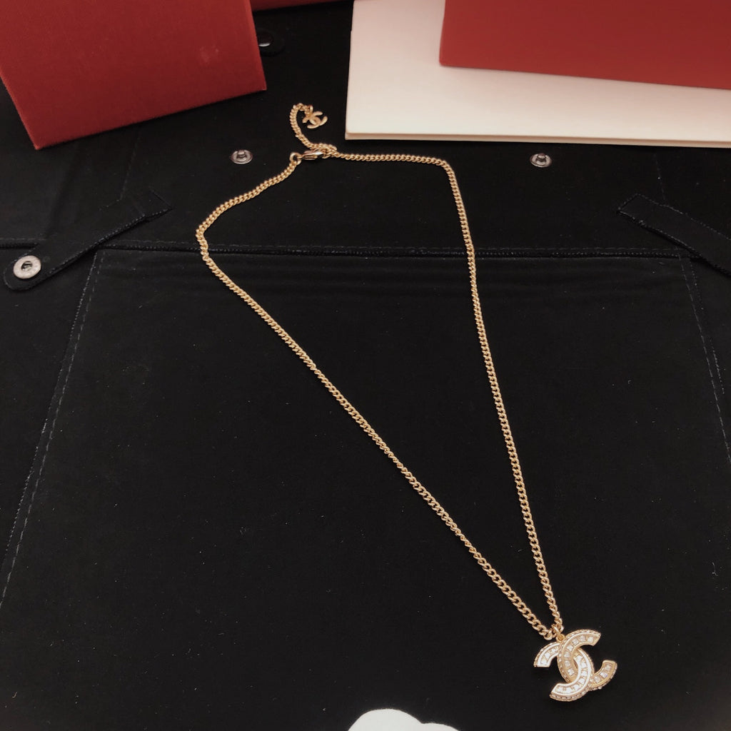 Chanel Interlocking C Gold-Tone Crystal Accent Necklace - album image 3