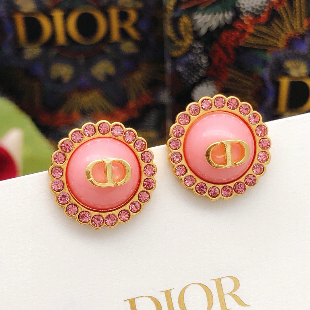 Dior Pink CD Medallion Stud Earrings - product image 1