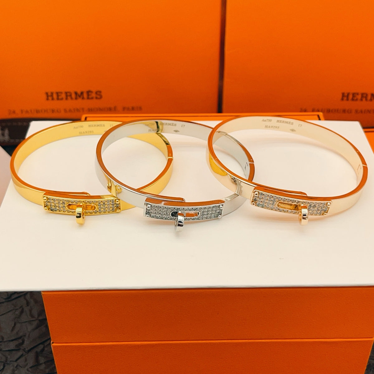 Hermès Orange Leather Gold-Tone Bar Bracelet - album image 6