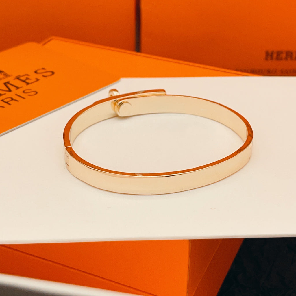 Hermès Orange Leather Gold-Tone Bar Bracelet - album image 5