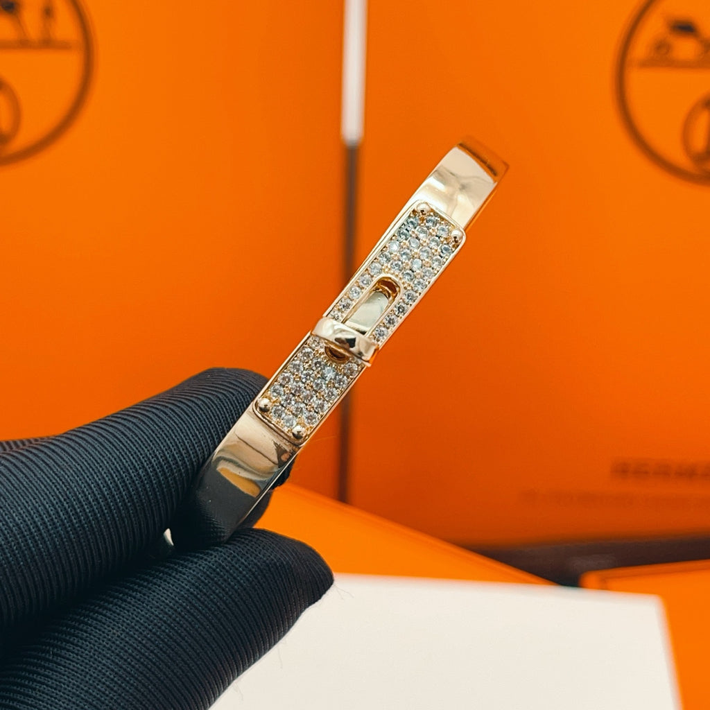 Hermès Orange Leather Gold-Tone Bar Bracelet - album image 3