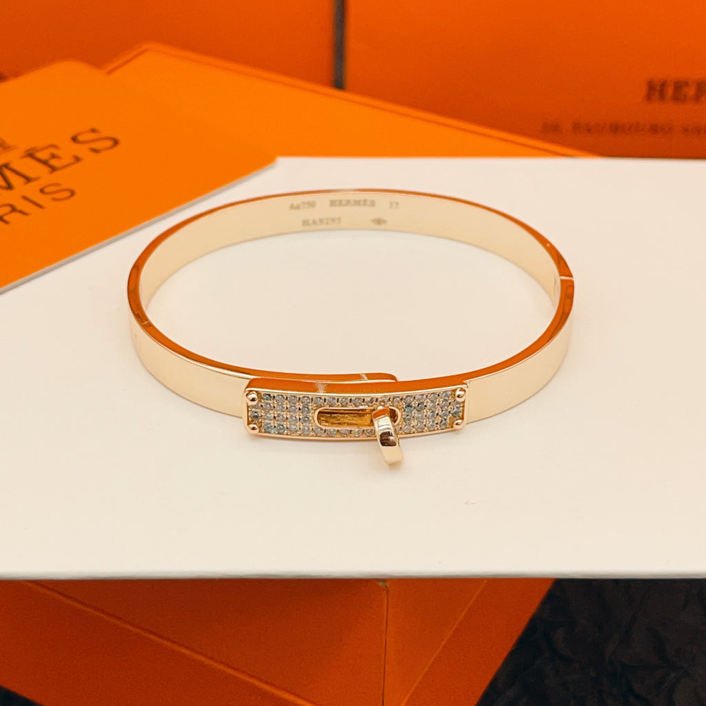 Hermès Orange Leather Gold-Tone Bar Bracelet - album image 1