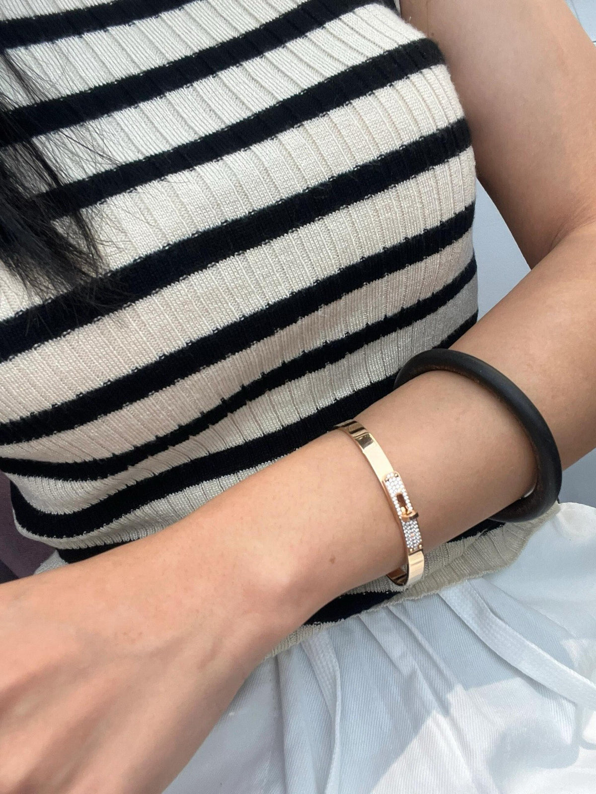 Hermès Orange Leather Gold-Tone Bar Bracelet - album image 8
