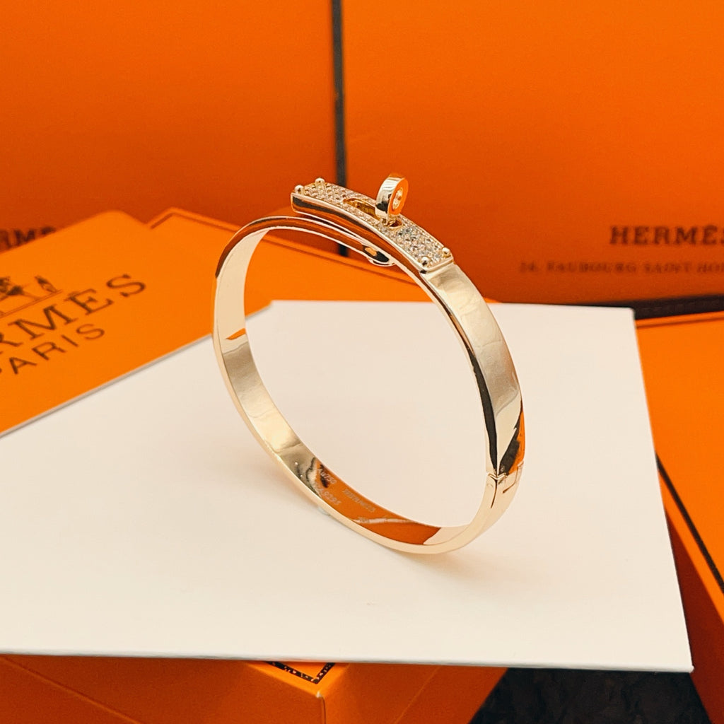 Hermès Orange Leather Gold-Tone Bar Bracelet - album image 4
