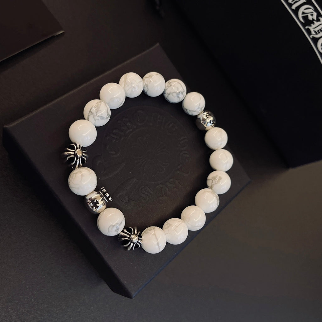Chrome Hearts Cream Bead Engraved Spacer Bracelet - album image 5