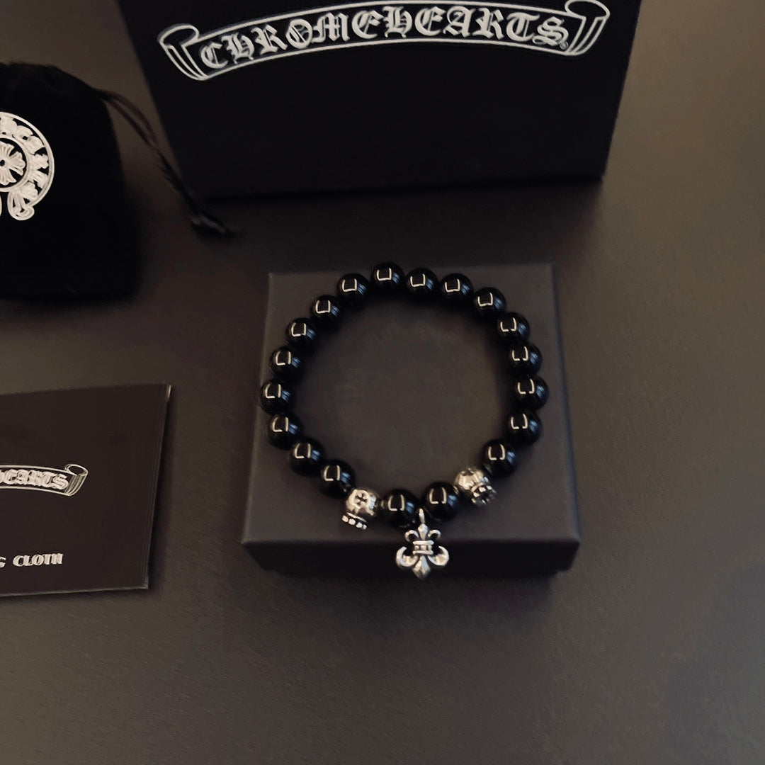 Chrome Hearts Black Bead Small Cross Bracelet - album image 1