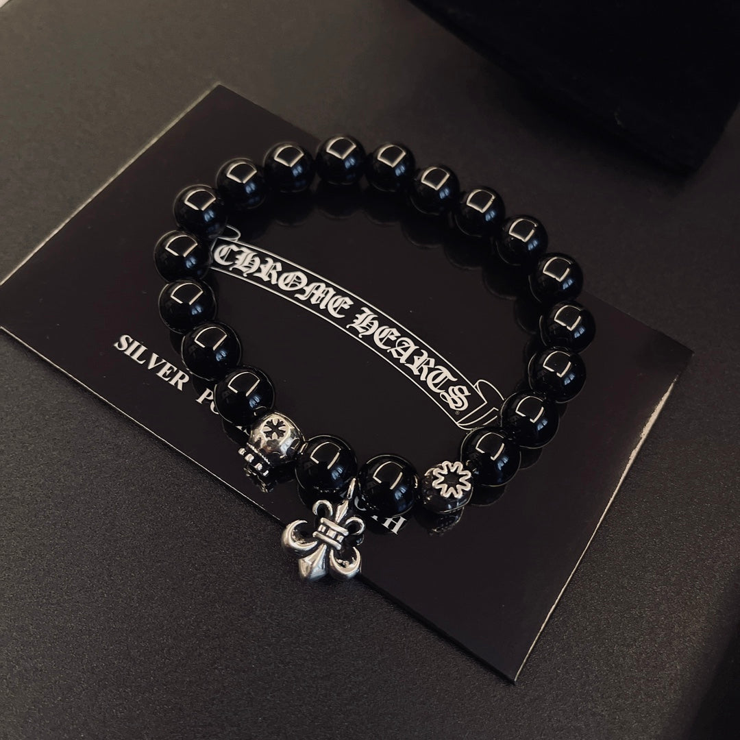 Chrome Hearts Black Bead Small Cross Bracelet - album image 2