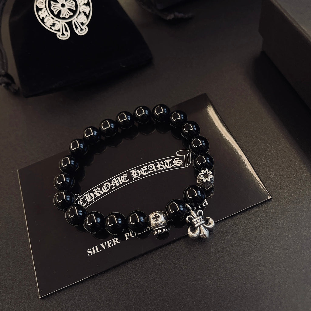 Chrome Hearts Black Bead Small Cross Bracelet - album image 7