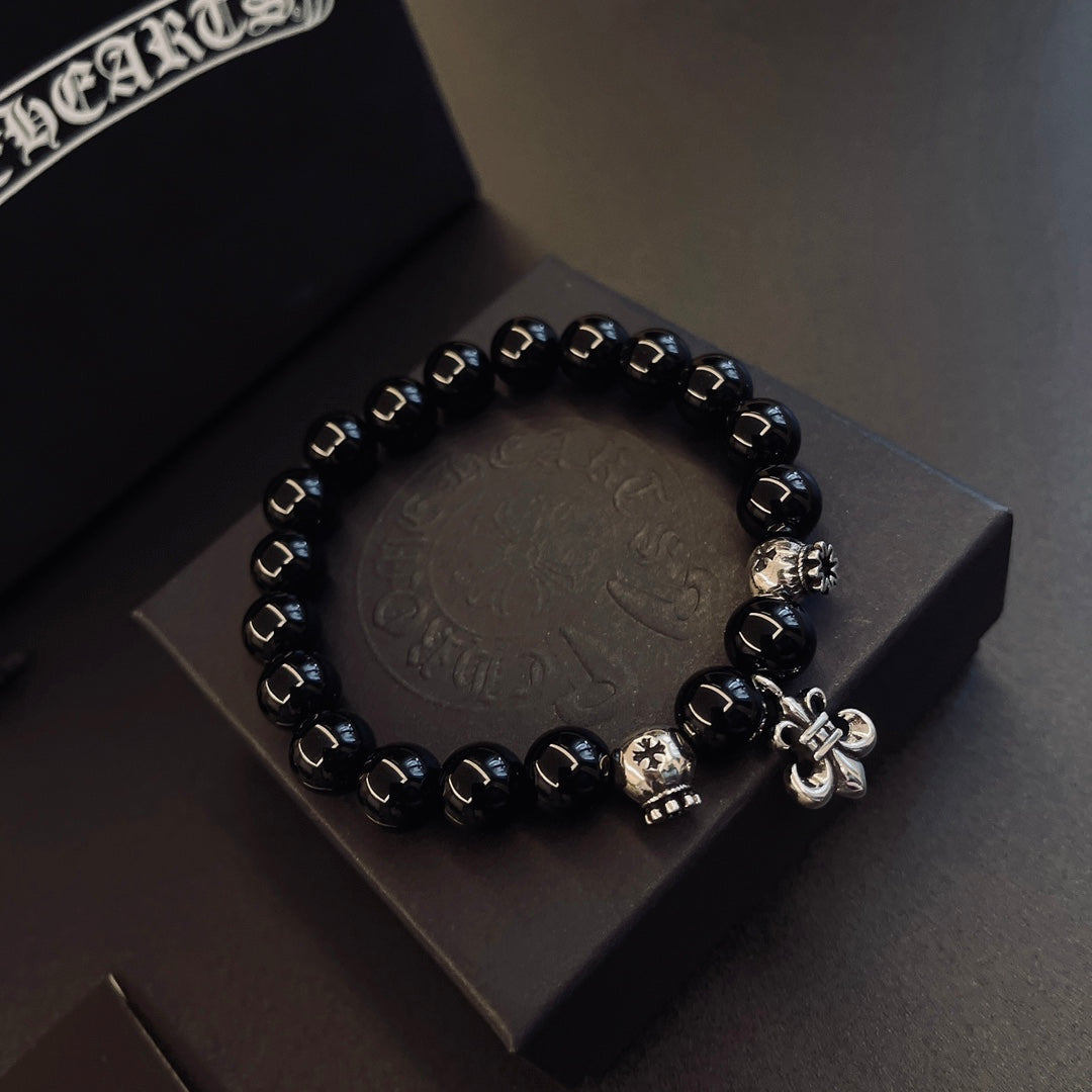 Chrome Hearts Black Bead Small Cross Bracelet - album image 3