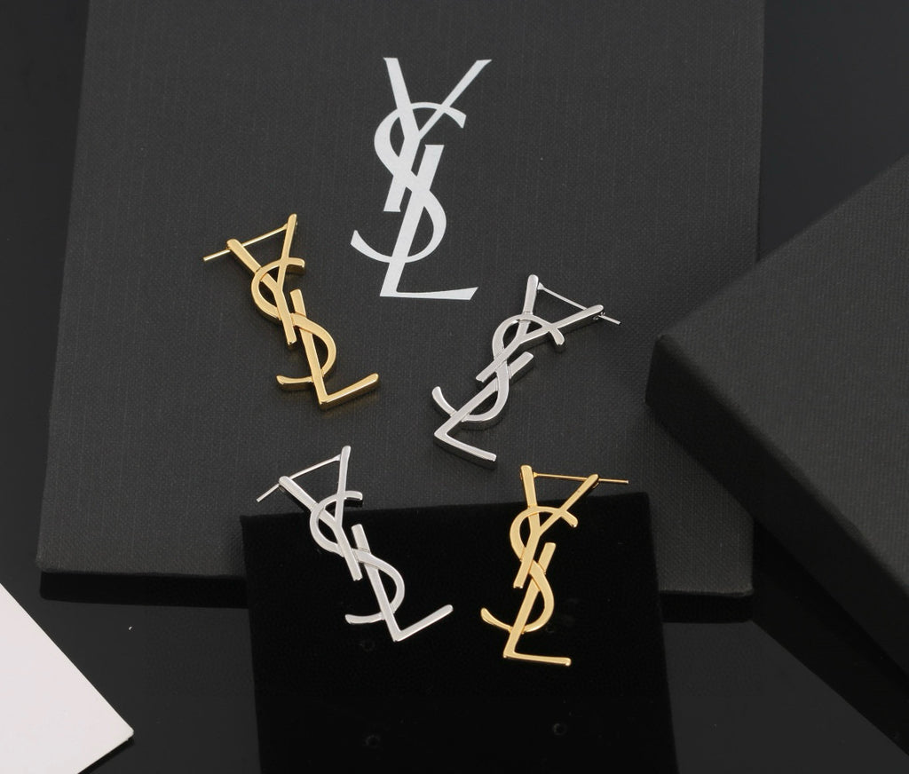 Saint Laurent Gold-Tone Slim Monogram Stud Earrings - album image 8