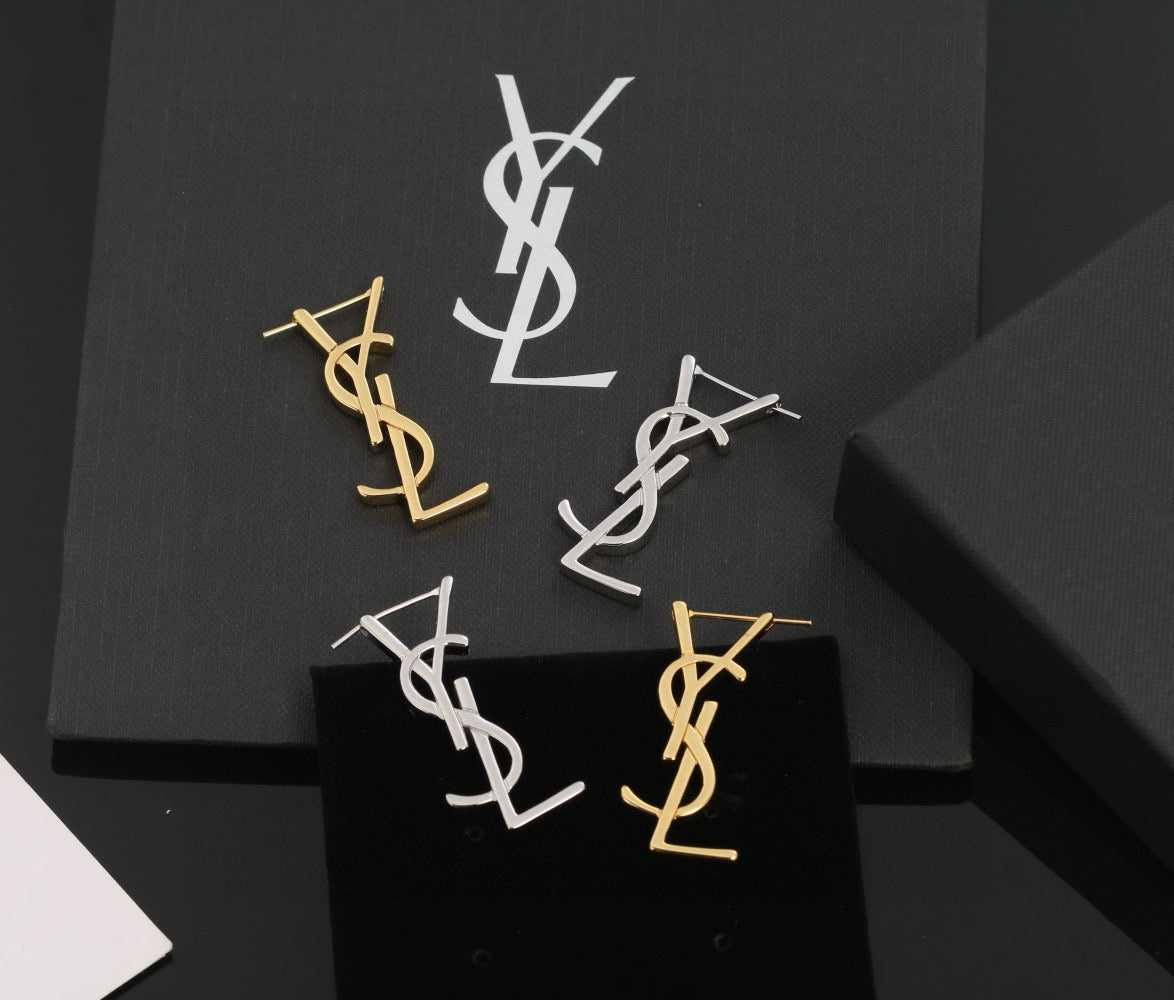 Saint Laurent Gold-Tone Slim Monogram Stud Earrings - album image 8