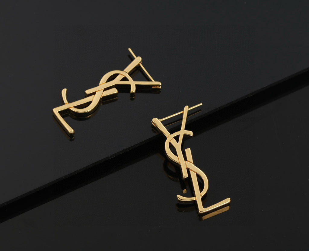 Saint Laurent Gold-Tone Slim Monogram Stud Earrings - album image 1