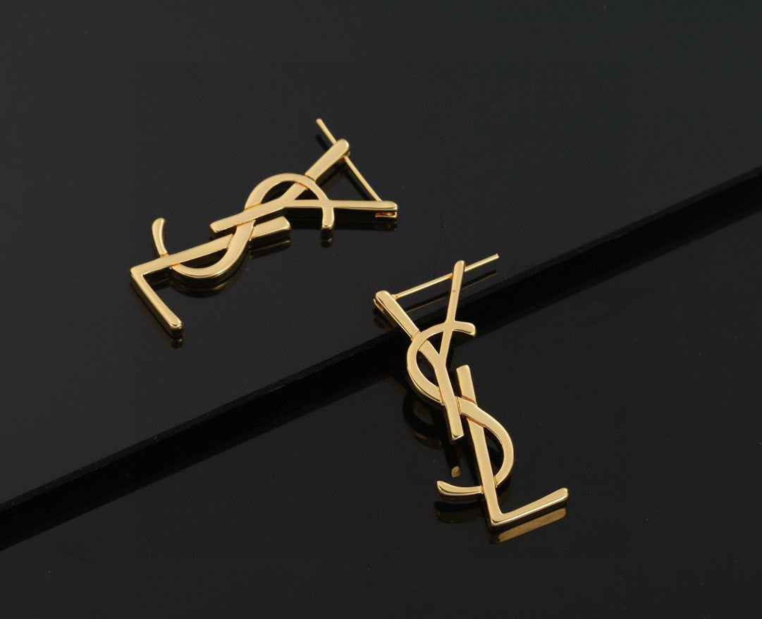 Saint Laurent Gold-Tone Slim Monogram Stud Earrings - album image 1