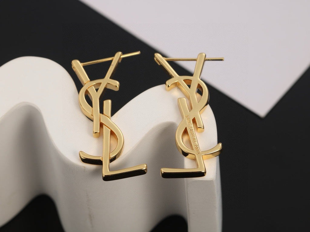 Saint Laurent Gold-Tone Slim Monogram Stud Earrings - album image 7