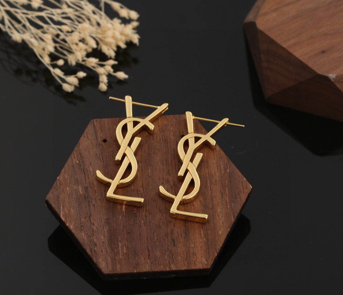 Saint Laurent Gold-Tone Slim Monogram Stud Earrings - album image 4