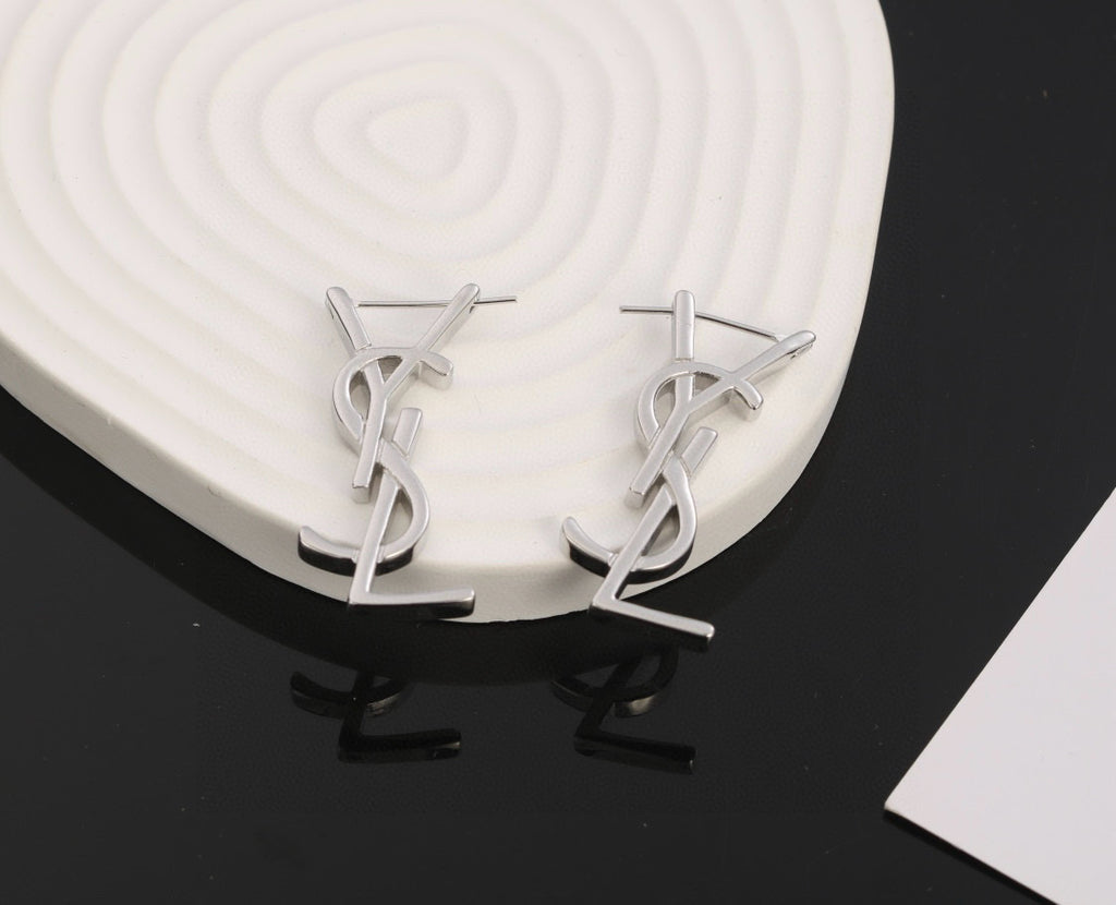 Saint Laurent Gold-Tone Slim Monogram Stud Earrings - album image 2