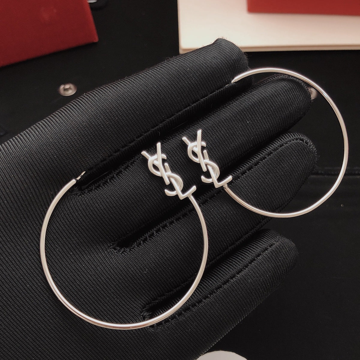 Saint Laurent Silver-Tone Monogram Oval Hoop Earrings - album image 1