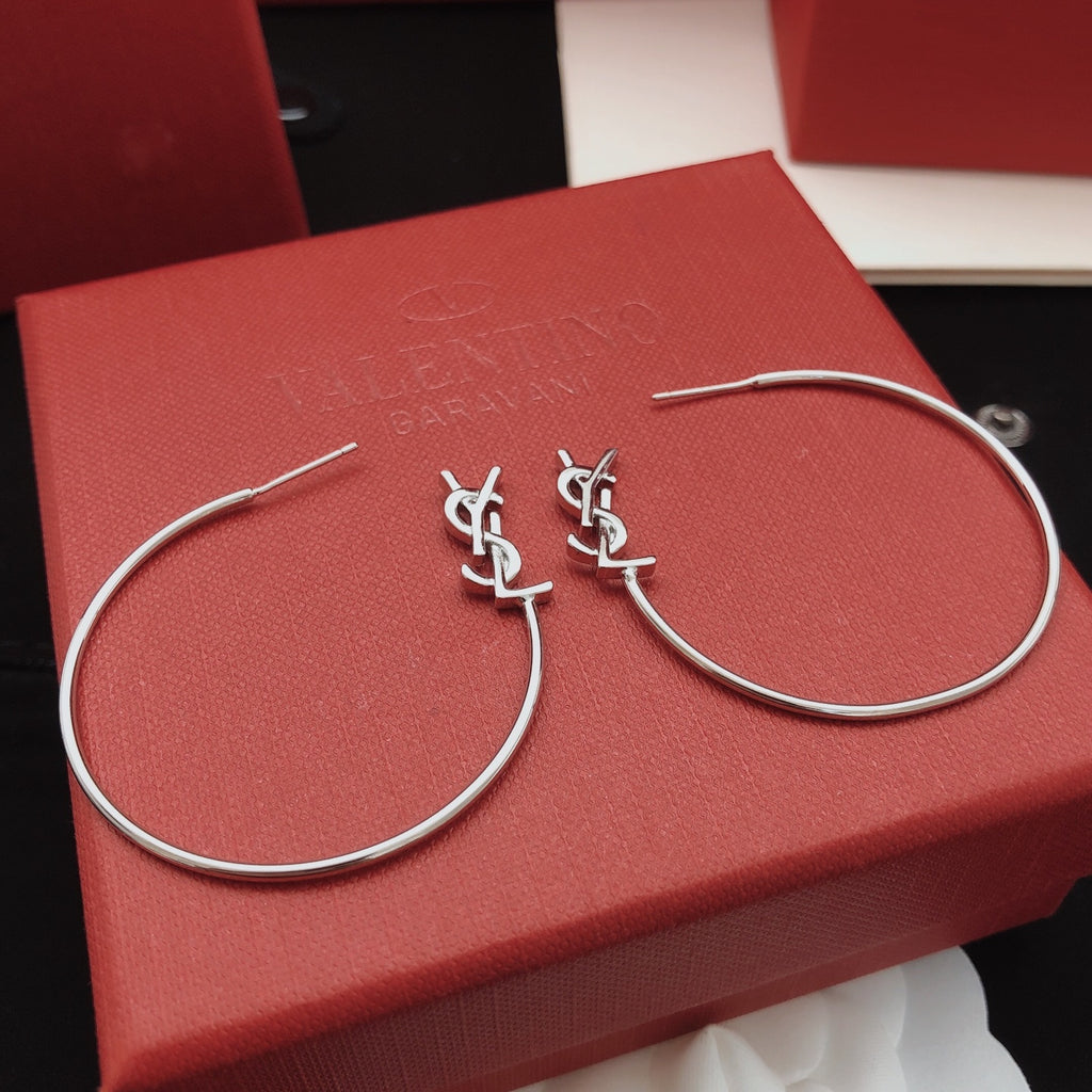 Saint Laurent Silver-Tone Monogram Oval Hoop Earrings - album image 4