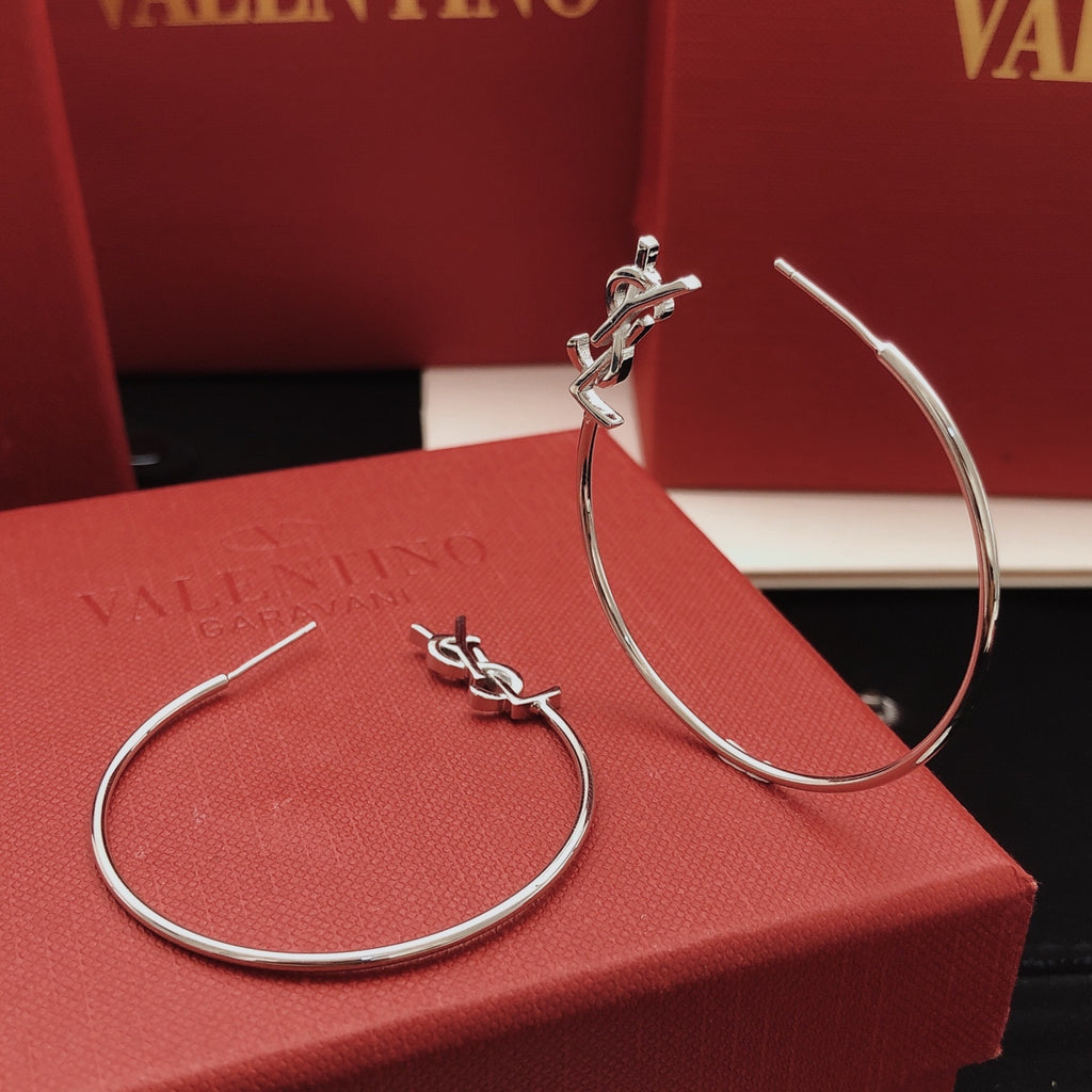 Saint Laurent Silver-Tone Monogram Oval Hoop Earrings - album image 3