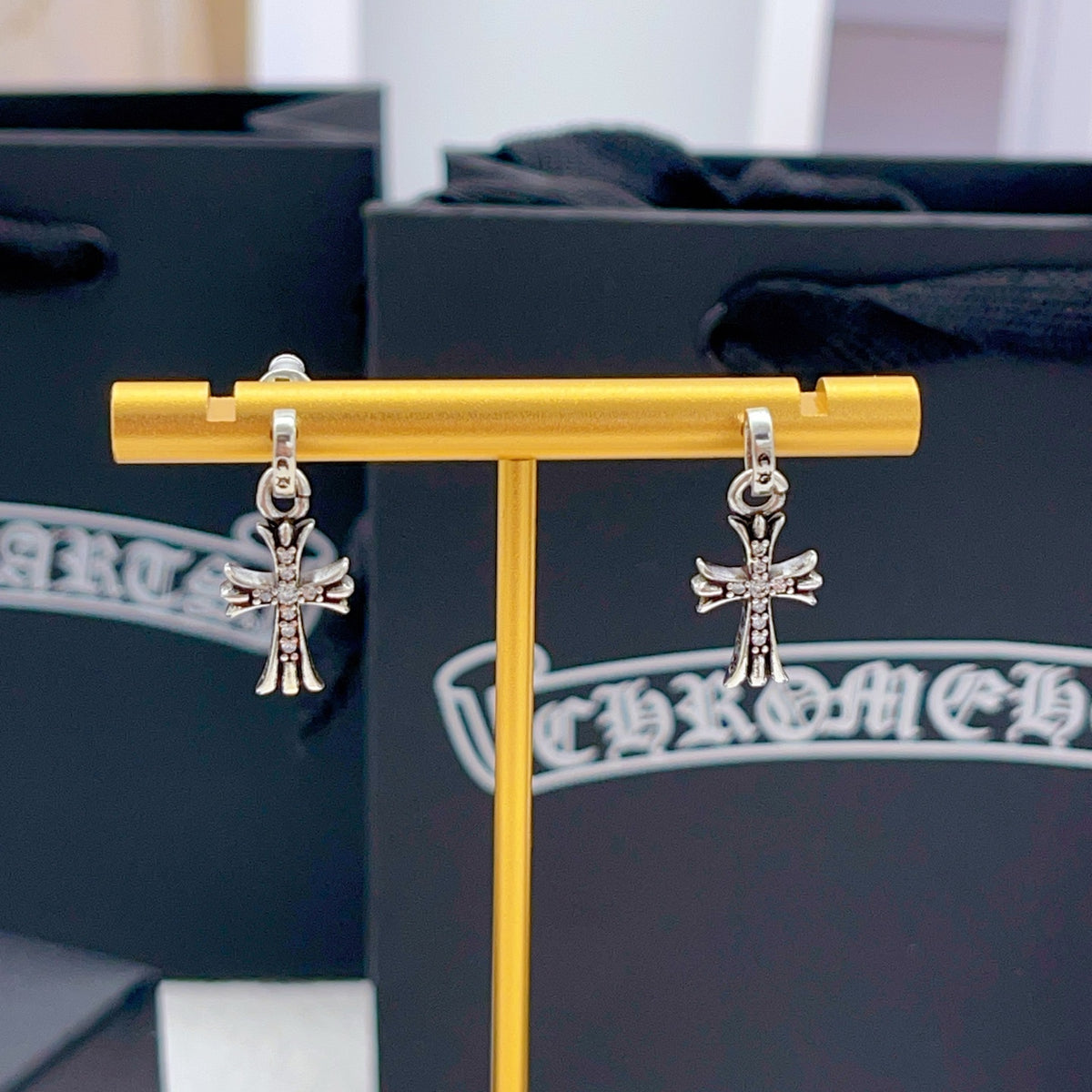 Chrome Hearts Long Cross Hook Earrings - album image 5