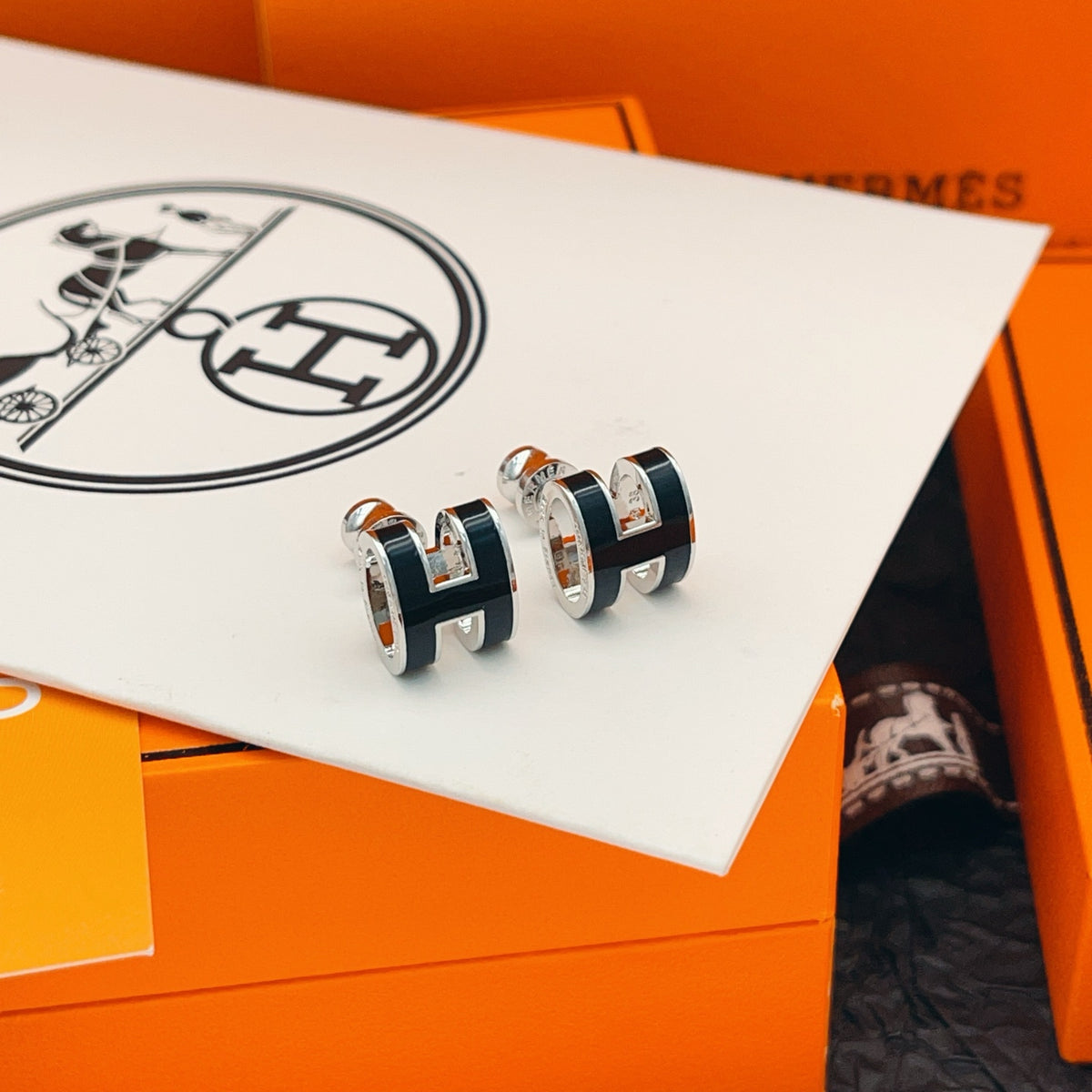 Hermès Navy H Stud Earrings - album image 5