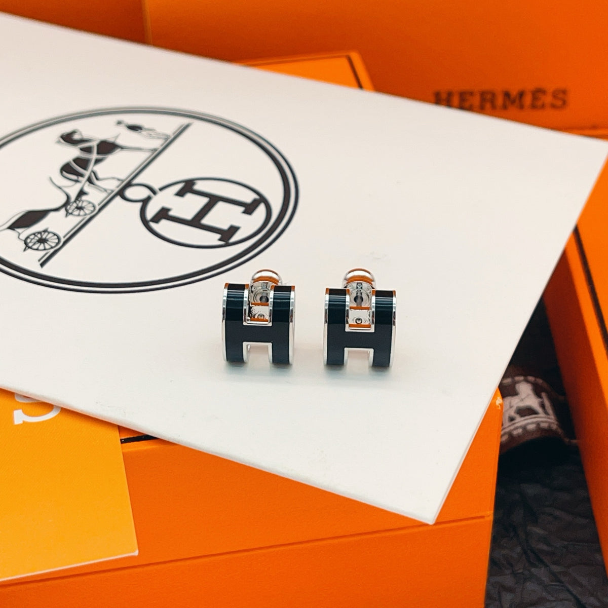 Hermès Navy H Stud Earrings - album image 1