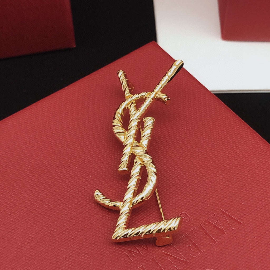 Saint Laurent Gold-Tone Twisted Monogram Brooch - album image 4