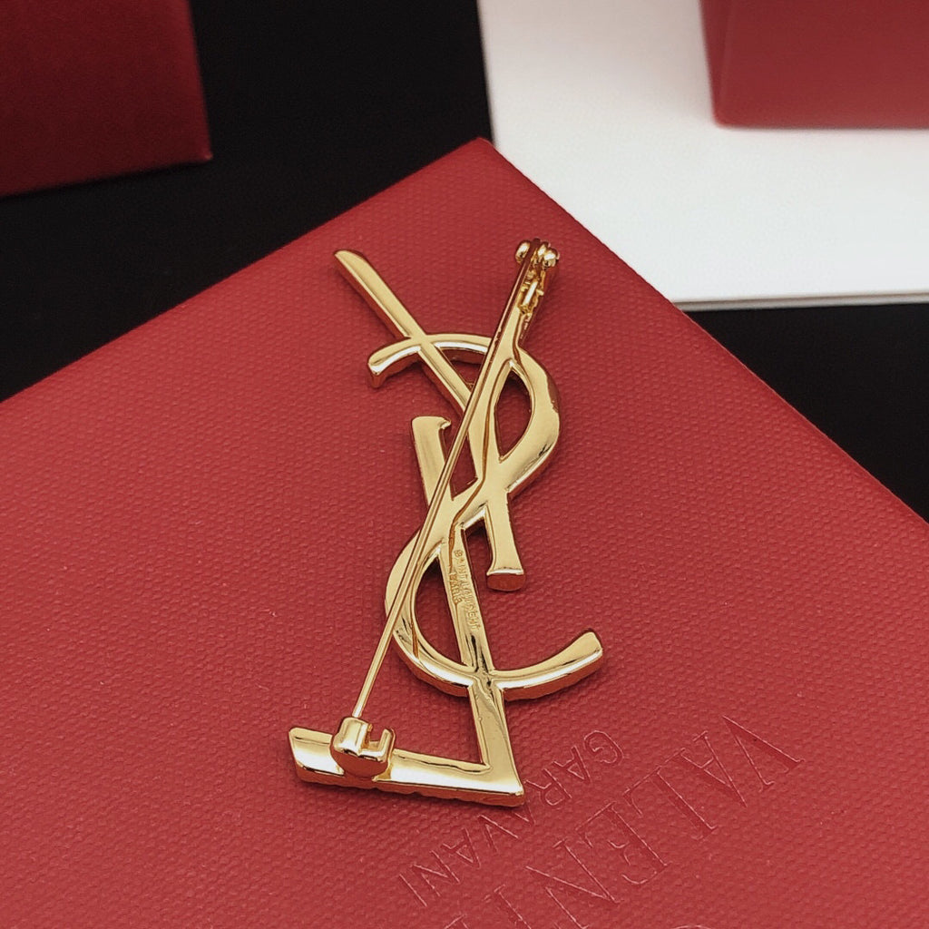 Saint Laurent Gold-Tone Twisted Monogram Brooch - album image 5