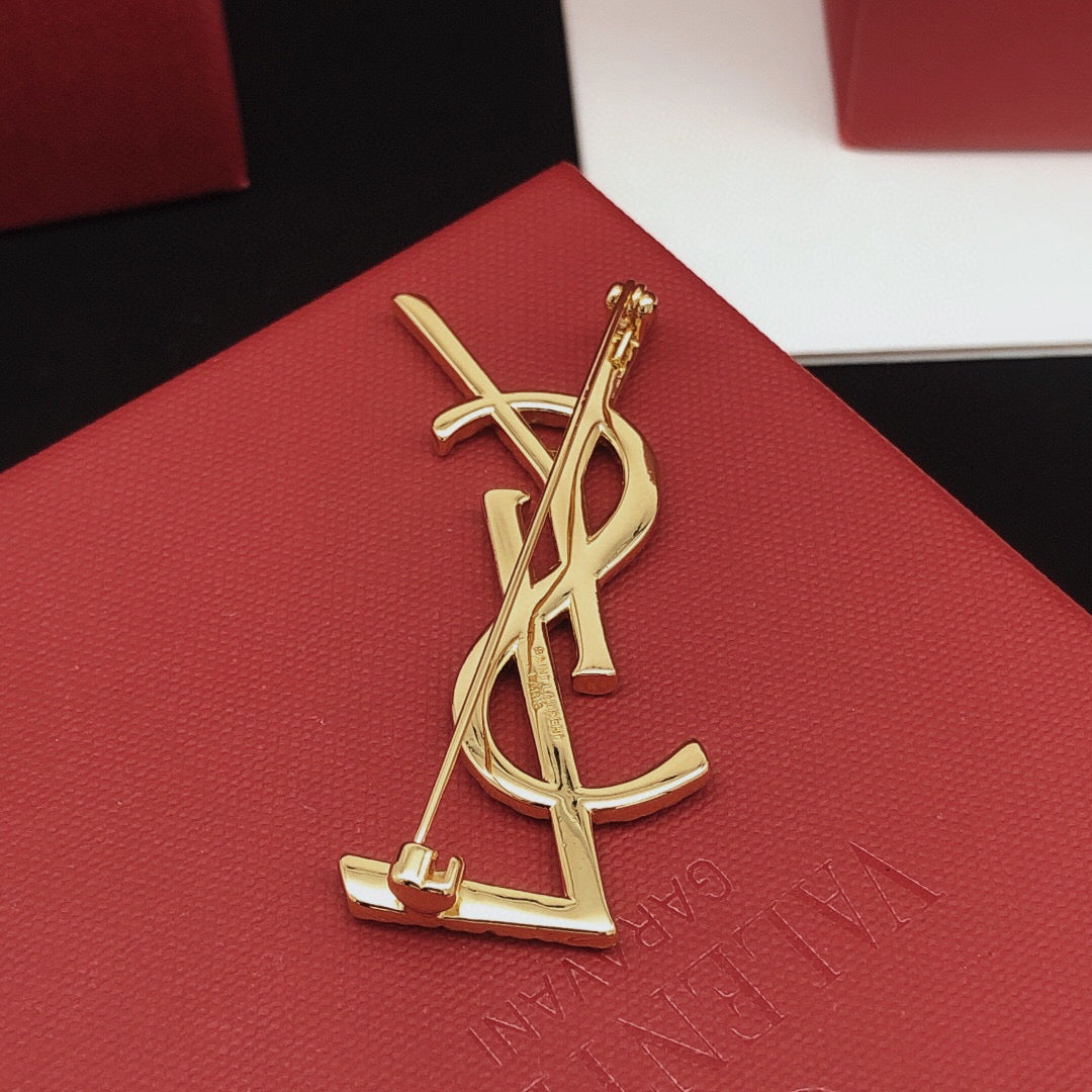 Saint Laurent Gold-Tone Twisted Monogram Brooch - album image 5